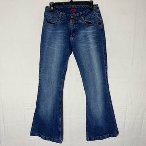 Vintage Y2K Pure 7 Dark Med Wash Mid Rise Flare Leg Jeans 28